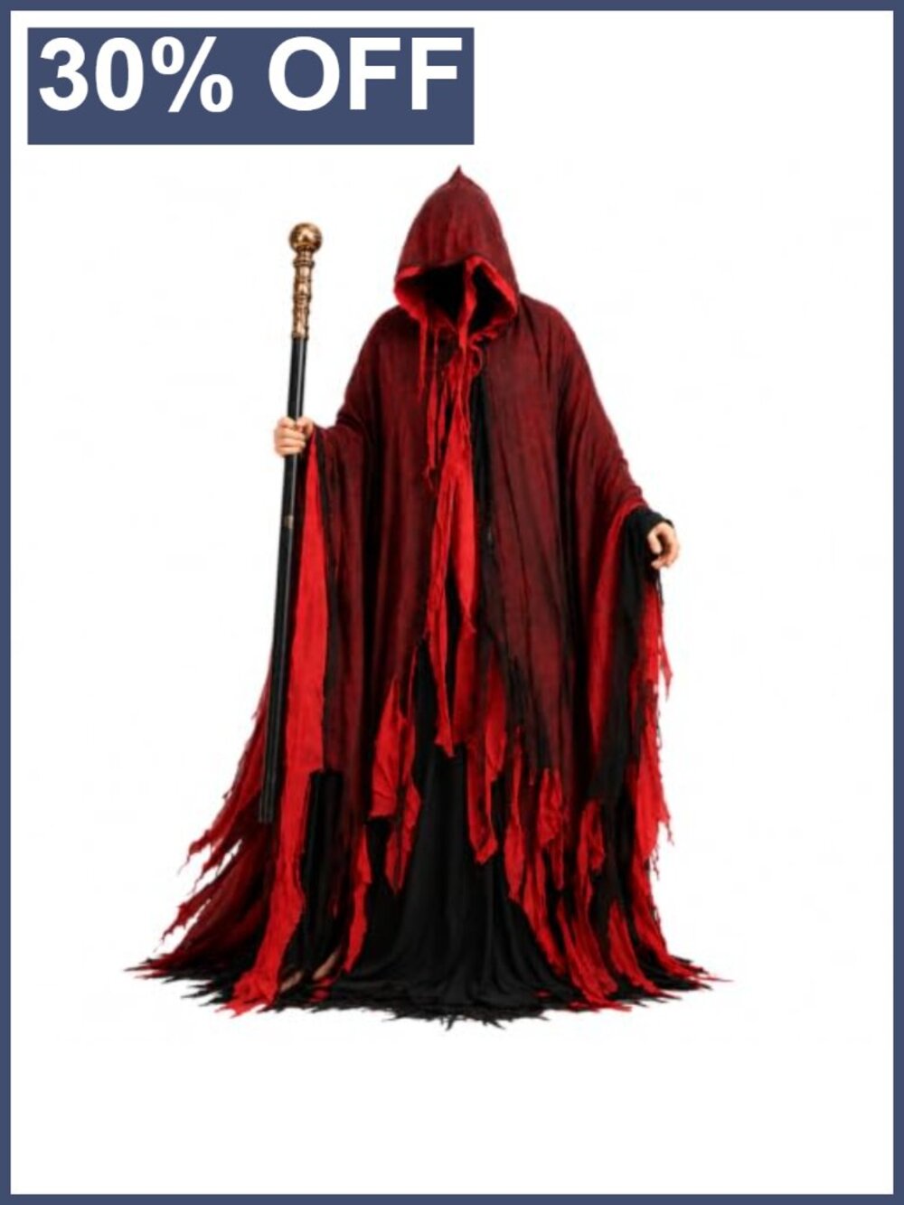 Kids Grim Reaper Hooded Costume Cloak Halloween Robe with Cane 100% Polyester
